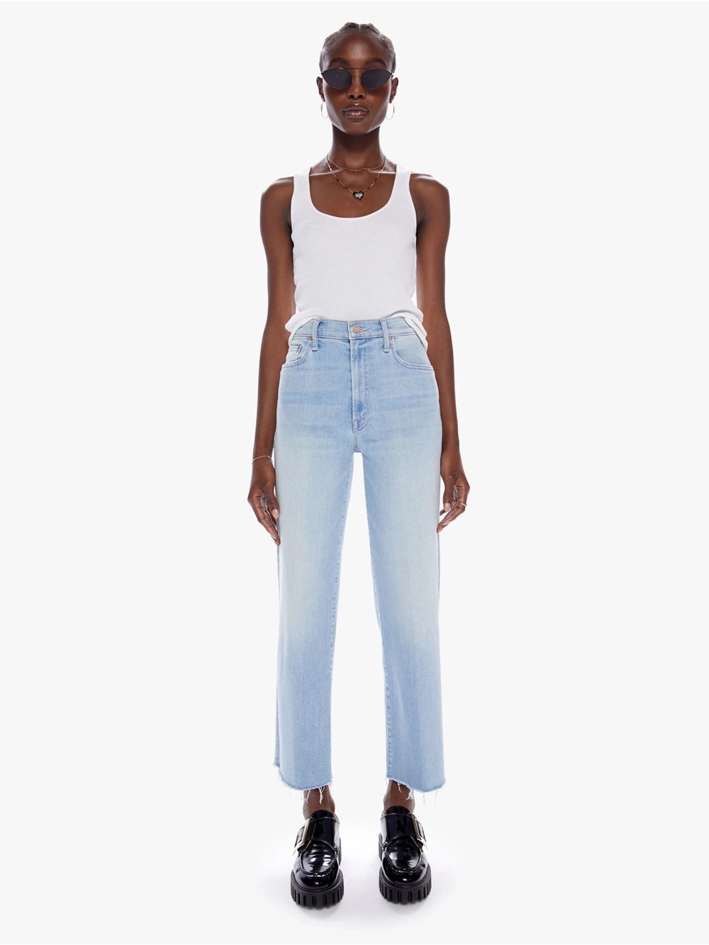 MOTHER Rambler Zip Ankle Fray Chill Pill Light Wash Straight Leg Jeans Size 25